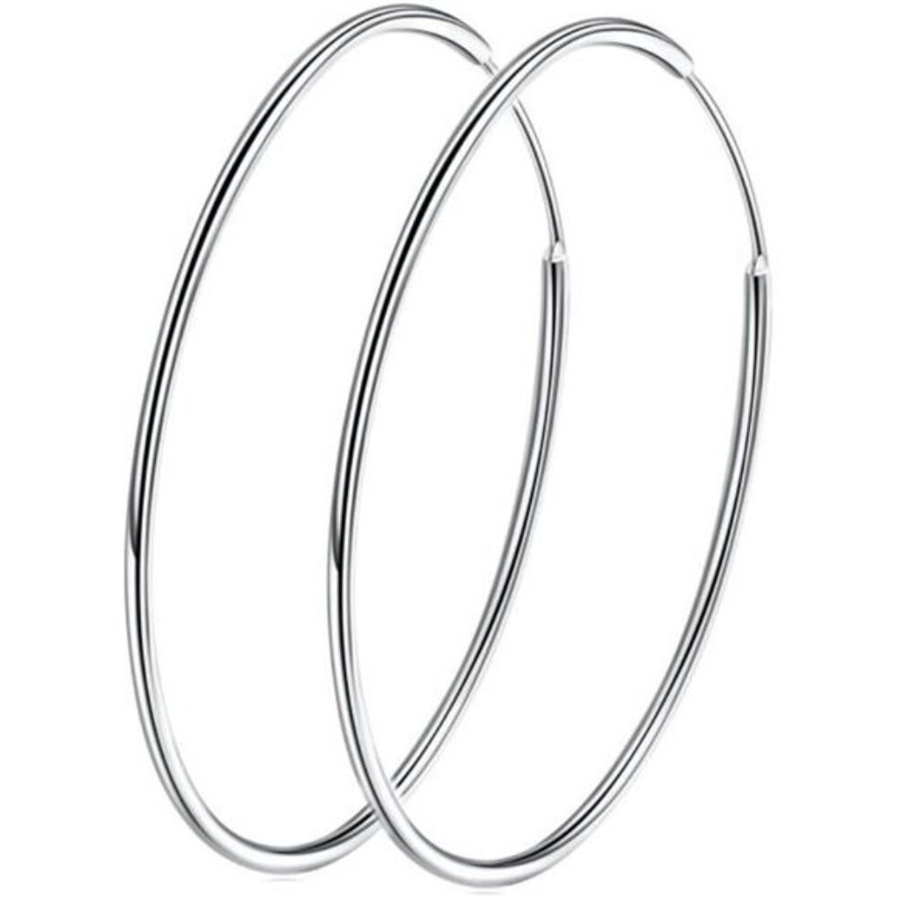 925 Sterling Silver Big Hoop Earrings Minimalist Round Circle Endless Large Hoop